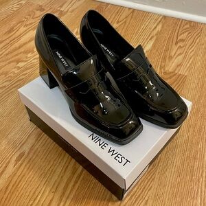 Nine West Zest Heeled Loafers in Black Patent Leather